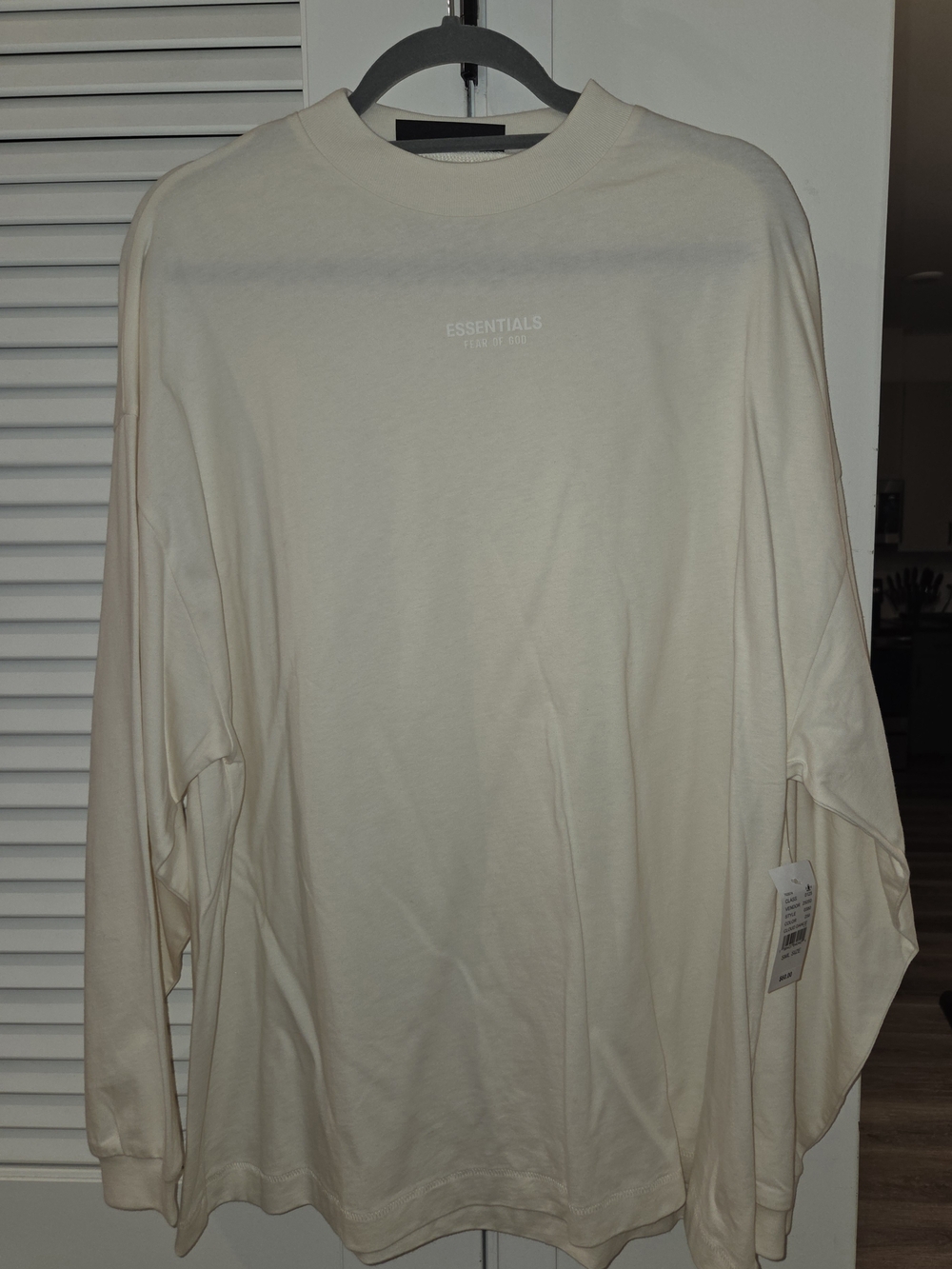 ESSENTIALS Men’s Off-White/Cream Long Sleeve Logo Tee